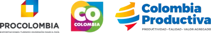 Logos de ProColombia, Colombia.co y Colombia Productiva, entidades que promueven las exportaciones colombianas